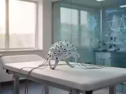 Ein EEG-Sensor-Set auf einem Labortisch in einem hellen, modernen medizinischen Forschungsraum. - Foto: über boerse-global.de