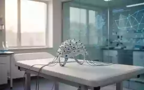Ein EEG-Sensor-Set auf einem Labortisch in einem hellen, modernen medizinischen Forschungsraum. - Foto: über boerse-global.de