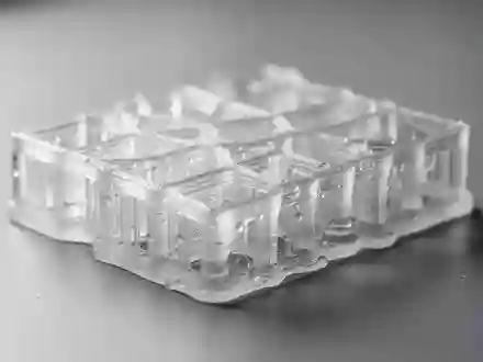 Eine mikroskopische Aufnahme einer 3D-gedruckten Hydrogel-Struktur mit präzisen Rillen auf einer Laboroberfläche. - Foto: über boerse-global.de