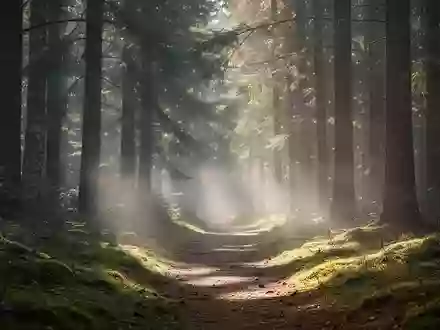 Ein ruhiger Waldweg im morgendlichen Nebel, der eine Atmosphäre von bewusster Erholung und mentaler Distanzierung vermittelt. - Foto: über boerse-global.de