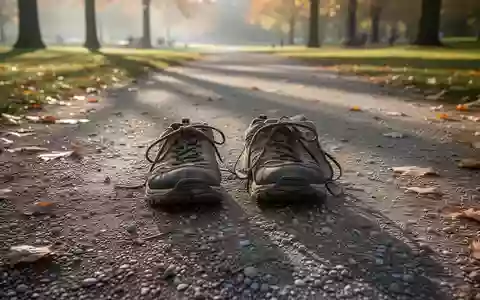 Ein Paar getragene Wanderschuhe auf einem Kiesweg in einem sonnendurchfluteten Park zur Veranschaulichung körperlicher Aktivität. - Foto: über boerse-global.de