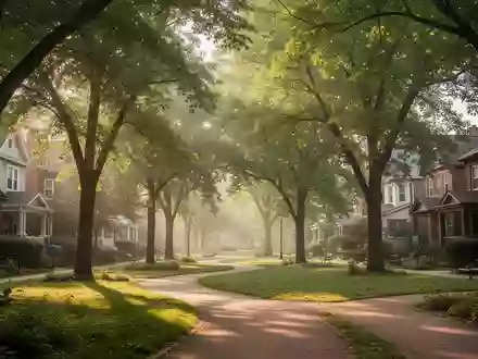 Ein sonnendurchfluteter Stadtpark mit grünen Bäumen und Wegen in einem ruhigen Wohngebiet. - Foto: über boerse-global.de