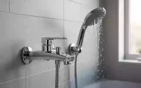Ein glänzender Wasserhahn und ein Duschkopf in einem modernen Badezimmer bei natürlichem Tageslicht. - Foto: über boerse-global.de
