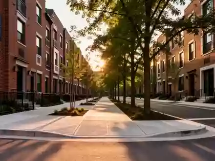 Eine ruhige, moderne städtische Straßenecke mit sauberen Gehwegen und Backsteingebäuden in einer Wohngegend. - Foto: über boerse-global.de