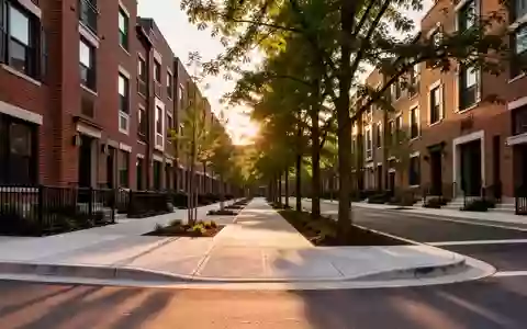 Eine ruhige, moderne städtische Straßenecke mit sauberen Gehwegen und Backsteingebäuden in einer Wohngegend. - Foto: über boerse-global.de