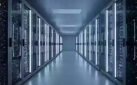 Ein langer, modern beleuchteter Korridor in einem Rechenzentrum mit leuchtenden Server-Racks in kühlem Blau. - Foto: über boerse-global.de