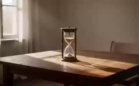 Eine Sanduhr auf einem Holztisch in einem hellen, ruhigen Raum, die das Vergehen der Zeit symbolisiert. - Foto: über boerse-global.de
