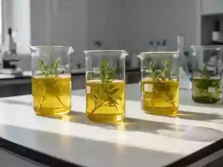 Gelbe Pflanzenextrakte in Glasbechern auf einem Labortisch in einer Forschungseinrichtung. - Foto: über boerse-global.de