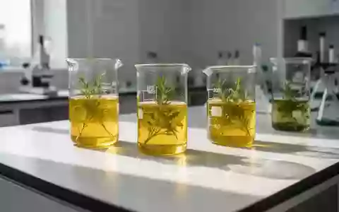 Gelbe Pflanzenextrakte in Glasbechern auf einem Labortisch in einer Forschungseinrichtung. - Foto: über boerse-global.de