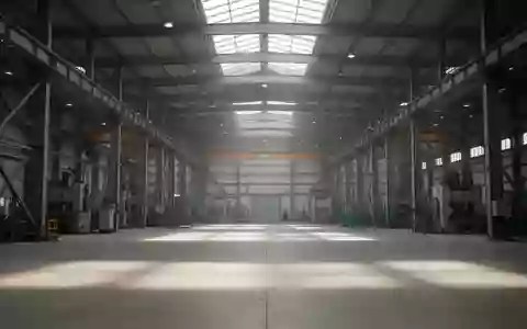 Leere, moderne Industriehalle mit hohen Decken und Stahlträgern in einem Fertigungsbetrieb. - Foto: über boerse-global.de