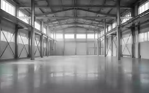 Helle, leere Industriehalle mit poliertem Betonboden und Stahlträgern in einer minimalistischen Architektur. - Foto: über boerse-global.de