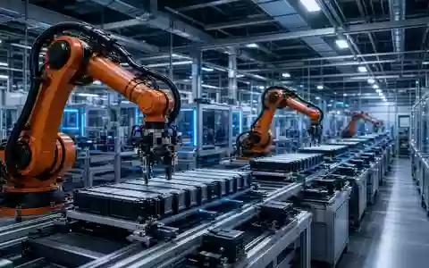 Automatisierte Fertigungsstraße in einer modernen Fabrik für Batteriezellen für Elektrofahrzeuge. - Foto: über boerse-global.de