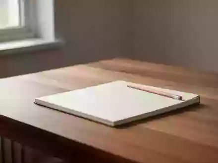 Ein aufgeräumter, minimalistischer Schreibtisch mit einem leeren Notizbuch und einem Stift in einem ruhigen Raum. - Foto: über boerse-global.de