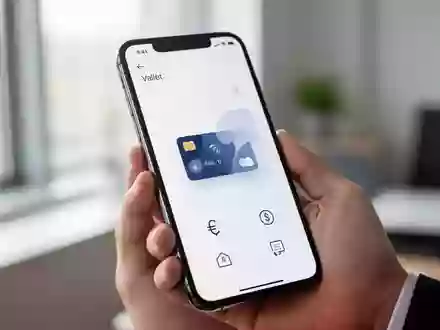 Ein Smartphone in einer Hand zeigt eine digitale Wallet-Oberfläche mit abstrakten Finanzsymbolen. - Foto: über boerse-global.de