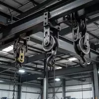 Industrielle Stahlträger und mechanische Hebetechnik unter einer Hallendecke in einer leeren Werkshalle. - Foto: über boerse-global.de