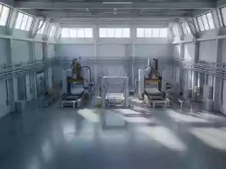 Eine leere, sterile Industriehalle mit poliertem Betonboden und hohen Fenstern, die eine technologische Entwicklungsumgebung darstellt. - Foto: über boerse-global.de