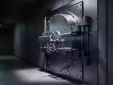 Ein massives, industrielles Stahltür-Schließsystem in einem minimalistischen, dunklen Korridor als Symbol für Sicherheit. - Foto: über boerse-global.de