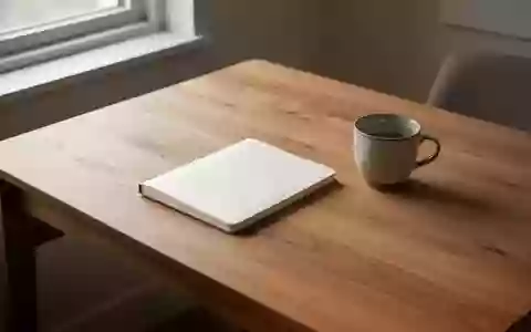 Ein minimalistischer, aufgeräumter Schreibtisch mit einem leeren Notizbuch und einer Tasse in sanftem Morgenlicht. - Foto: über boerse-global.de