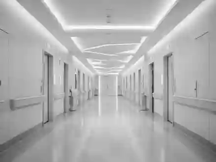 Ein minimalistischer, moderner Krankenhausflur mit heller Beleuchtung und klaren architektonischen Linien ohne Personen. - Foto: über boerse-global.de