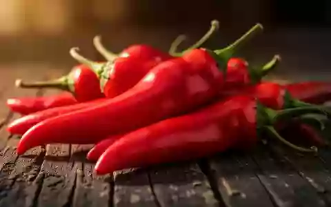 Frische rote Chilischoten auf einer rustikalen Holzoberfläche - Foto: über boerse-global.de