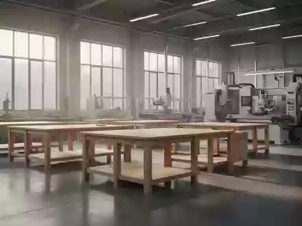 Ein minimalistischer, moderner Ausbildungsraum mit leeren Werkbänken und Maschinen in einer hellen, industriellen Umgebung. - Foto: über boerse-global.de