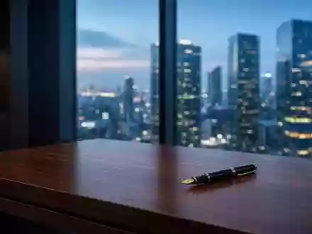 Ein minimalistischer Büroschreibtisch vor einer Fensterfront mit Blick auf eine nächtliche Finanzmetropole. - Foto: über boerse-global.de