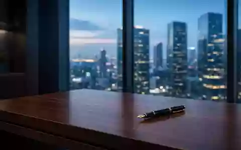 Ein minimalistischer Büroschreibtisch vor einer Fensterfront mit Blick auf eine nächtliche Finanzmetropole. - Foto: über boerse-global.de