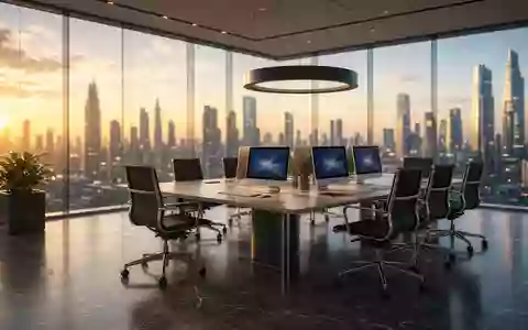 Abstrakte Darstellung eines modernen Bürokomplexes bei Sonnenuntergang als Symbol für Marktvertrauen. - Foto: über boerse-global.de