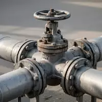 Ein industrielles Gasleitungs-Ventil aus Gusseisen und Stahl in einer minimalistischen Außenumgebung bei Tageslicht. - Foto: über boerse-global.de
