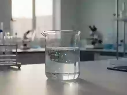 Ein Glasbecher mit einer klaren Flüssigkeit in einer hellen, klinischen Laborumgebung bei natürlichem Licht. - Foto: über boerse-global.de