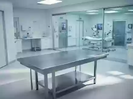 Ein minimalistischer, steriler klinischer Laborraum mit einem Edelstahltisch in einer hellen, modernen Umgebung. - Foto: über boerse-global.de