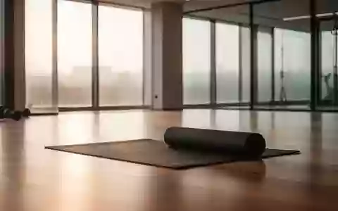 Ein minimalistischer, moderner Fitnessraum in ruhigem Morgenlicht mit einer zusammengerollten Yogamatte auf einem Holzboden. - Foto: über boerse-global.de