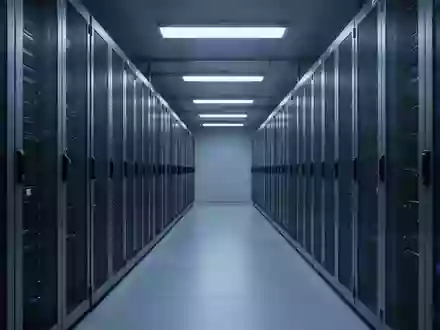 Ein minimalistischer, dunkel beleuchteter Serverraum mit metallischen Schaltschränken in einer technologischen Umgebung. - Foto: über boerse-global.de