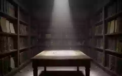Ein leeres, staubiges Archivzimmer mit alten Bücherregalen und einem einzelnen Lichtstrahl, der auf einen leeren Holztisch fällt. - Foto: über boerse-global.de
