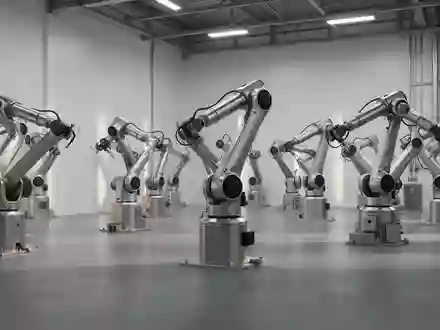 Eine moderne, minimalistische Industriehalle mit modularen Roboterarmen und klaren architektonischen Linien. - Foto: über boerse-global.de