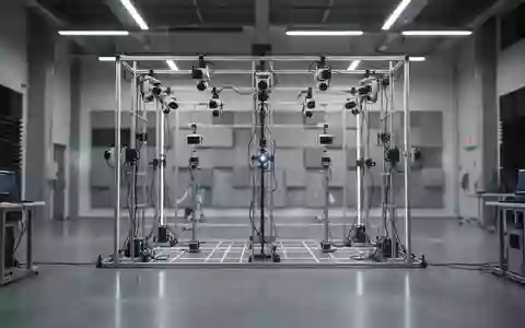 Ein minimalistisch gestaltetes Robotik-Forschungslabor mit Sensoren und Kameras an einer metallischen Gitterstruktur. - Foto: über boerse-global.de