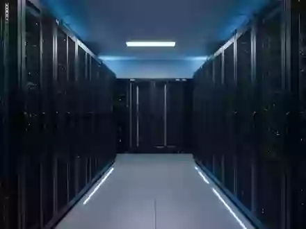 Moderne Serverarchitektur in einem minimalistischen Rechenzentrum mit blauer Beleuchtung. - Foto: über boerse-global.de
