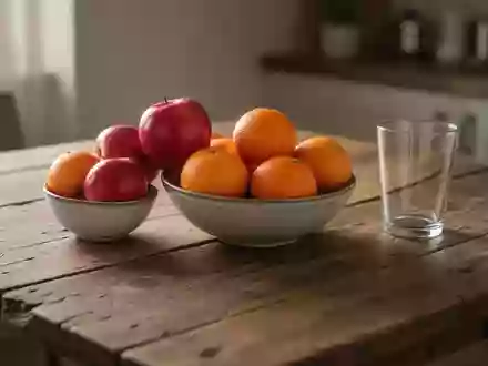 Eine Schale mit frischem Obst auf einem Holztisch in einer hellen Küche. - Foto: über boerse-global.de