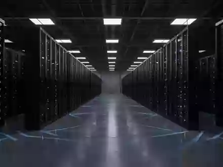 Dunkler, industrieller Serverraum mit langen Reihen von Server-Racks und schwachen Statuslichtern. - Foto: über boerse-global.de