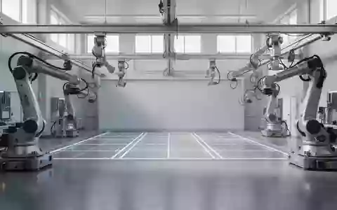 Ein minimalistisches, hochmodernes Robotik-Labor mit einer leeren Testarena und industriellen Roboterarmen. - Foto: über boerse-global.de