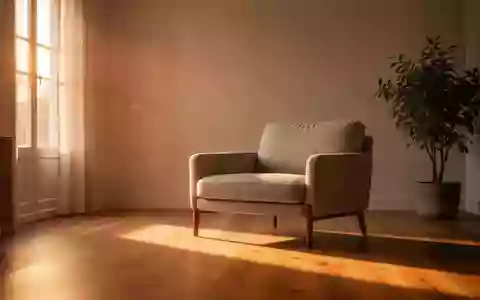 Ein minimalistisch eingerichtetes Wohnzimmer mit weichem Sonnenlicht, einem leeren Sessel und einer Zimmerpflanze. - Foto: über boerse-global.de