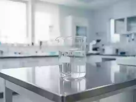 Ein Glas mit klarem Wasser auf einem sterilen Labortisch in einer hellen, klinischen Umgebung. - Foto: über boerse-global.de