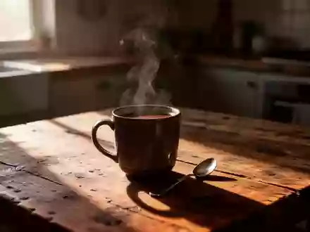 Ein dampfender Kaffee in einer Keramiktasse auf einem Holztisch bei natürlichem Morgenlicht. - Foto: über boerse-global.de