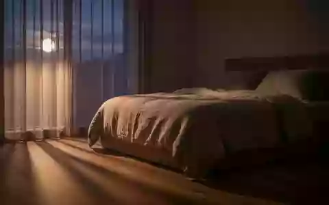 Ein minimalistisch eingerichtetes, ruhig beleuchtetes Schlafzimmer in der Abenddämmerung mit weicher Bettwäsche. - Foto: über boerse-global.de