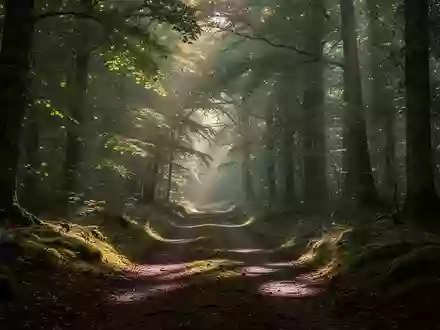 Ein ruhiger Waldweg im morgendlichen Sonnenlicht, der eine Atmosphäre von Entspannung und Natur vermittelt. - Foto: über boerse-global.de