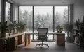 Ein minimalistisch eingerichteter, heller und ruhiger Arbeitsraum mit Blick auf eine winterliche norwegische Waldlandschaft. - Foto: über boerse-global.de