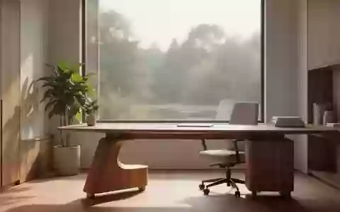 Ein minimalistisches, helles Büro mit Holzmöbeln und einer Pflanze, das eine ruhige und gesunde Arbeitsumgebung vermittelt. - Foto: über boerse-global.de