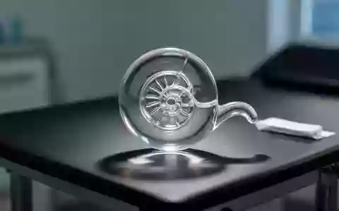 Ein gläsernes Modell der menschlichen Cochlea in einer medizinischen Umgebung bei sanfter Beleuchtung. - Foto: über boerse-global.de