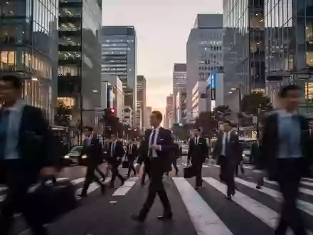 Blick auf ein modernes Geschäftsviertel in Tokio bei Dämmerung mit unscharfen Silhouetten von Pendlern. - Foto: über boerse-global.de
