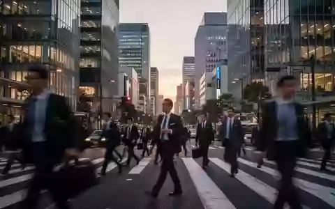 Blick auf ein modernes Geschäftsviertel in Tokio bei Dämmerung mit unscharfen Silhouetten von Pendlern. - Foto: über boerse-global.de
